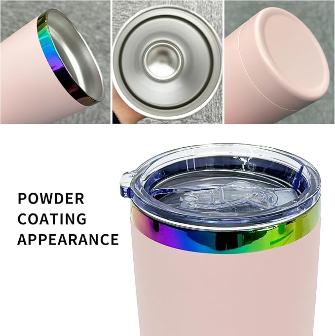 20 oz Stainless Steel Tumbler with Lid and Straw Double Wall Vacuum Insulated Coffee Mug Powder Coated Cup for Hot and Cold Drinks (Pink,12 pack)