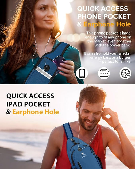 Sling Bag for Women, Crossbody Bag for Men, Cross Body Hiking Backpack, Travel Daypack, Chest Pack with Chest Phone Holder