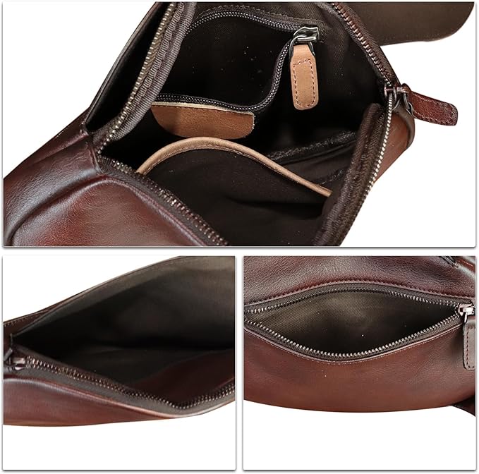 IVTG Genuine Leather Sling Bag for Women Vintage Real Leather Sling Backpack Fashion Shoulder Crossbody Bags Chest Bags