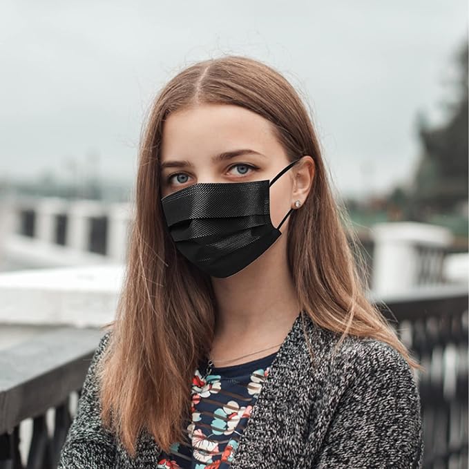 Wecolor 120 Pack Disposable Face Masks with Elastic Ear Loop, 3 Ply Breathable (Black)