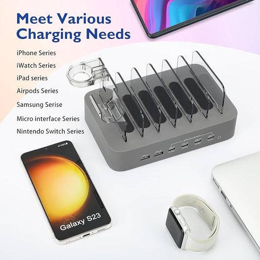 USB C Charging Station for Multiple Devices Apple,100W 4 PD and 2 USB Charger Stations Compatible with Apple iPhone iPad and Android Phone and Tablet,Type C Multi Charging Station