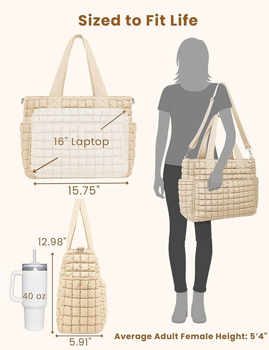 Yarnic Large Puffer Tote Bag for Women, Lightweight 21L Bag with 7 Pockets for School, Travel, Work, Gym Overnight Use