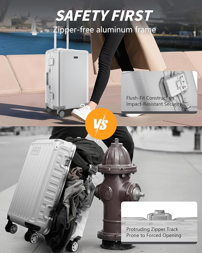 YYW Full Aluminum Carry On Luggage - Airline Approved Suitcase with TSA Lock Hardside Lightweight Suitcase and Silent Wheels Ideal for business travel