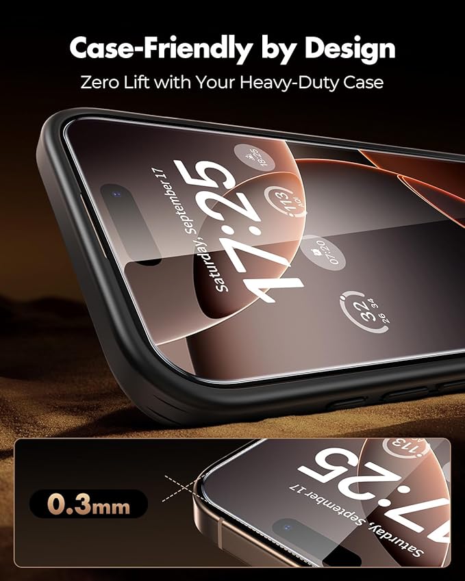 UNBREAKcable Screen Protector for iPhone 16 Pro, Pull-To-Protect Easy Installation, Auto Dust-Elimination, 9H+ Military-Grade Tempered Glass, Bubble-Free, Case Friendly, HD Clear, 6.3 Inch, 2 Pack