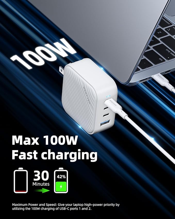 100W USB C Charger, 4-Port Foldable GaN II Wall Charger - Fast Charging for iPhone 17/16/15, MacBook Pro, Galaxy S25, iPad - 100-240V Global Voltage, Short Circuit Protection