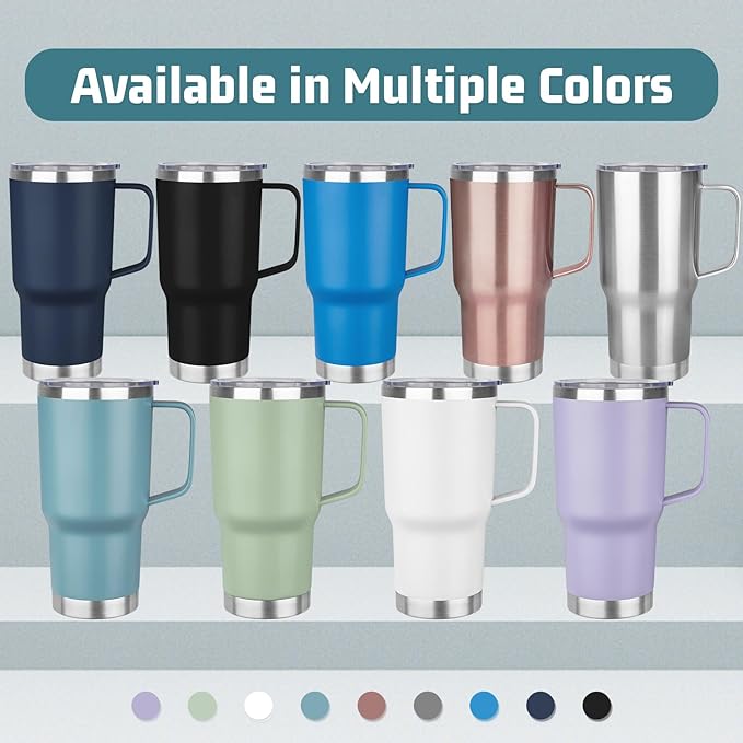 20 oz Tumbler with Handle Stainless Steel Insulated Coffee Mug Tumbler with Lid and Straw Double Wall Vacuum Insulated Coffee Mug Leak Proof Travel Mug Tumbler for Hot and Cold Drink (Mix Color-4)