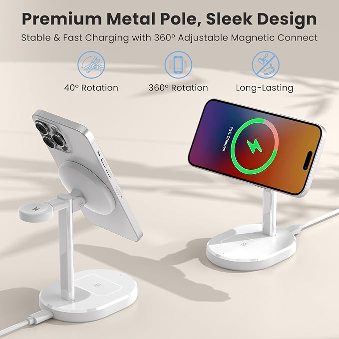 3 in 1 Wireless Charging Station,Detachable Apple Watch Charger & 15W Charger Stand for MagSafe for iPhone, Wireless Charger for Multiple Devices iPhone 16/15/14/13&Watch&AirPods(Orange)