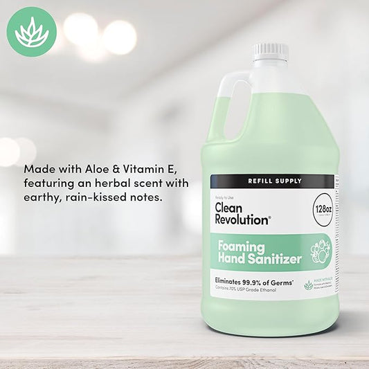Clean Revolution Foaming Hand Sanitizer, 128 Fl. Oz Refill Supply Container | Eliminates 99.9% of Germs |Gentle & Aloe Enriched | 70% USP Medical Grade Ethanol, Medical Facility Compliant