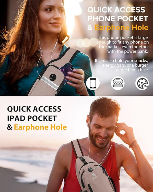 Sling Bag for Women, Crossbody Bag for Men, Cross Body Hiking Backpack, Travel Daypack, Chest Pack with Chest Phone Holder