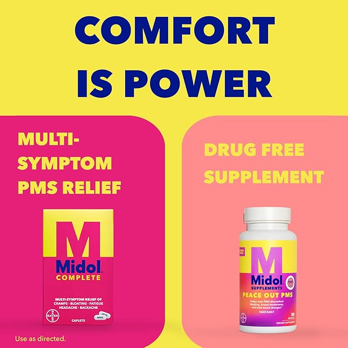 MIDOL Supplements Peace Out PMS, PMS Support Supplement, Formulated with Chasteberry to Help Ease Breast Tenderness & Mild Mood Changes, Also with Ginger Powder & Valerian Extract, 30 Count