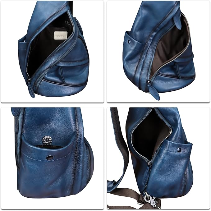Genuine Leather Sling Bag for Men and Women Leather Sling Backpack Purses Chest Bag Crossbody Shoulder Fanny Bag