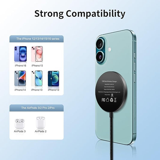 Magnetic Wireless Charger for iPhone 16 Pro Max/16 Pro/16/16 Plus/15/14/13/12 Series AirPods 3/2/Pro/Pro 2 15w Mag-Safe Charger Magnet Charging Pad with USB-C Ports