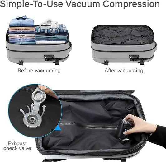 Travel Backpack with Vacuum System,60L Expandable Vacuum Backpack Travel with TSA Lock,17.3 inch Laptop Backpacks Vacpack Backpacks with Vacuum(Grey,External Air Pump)
