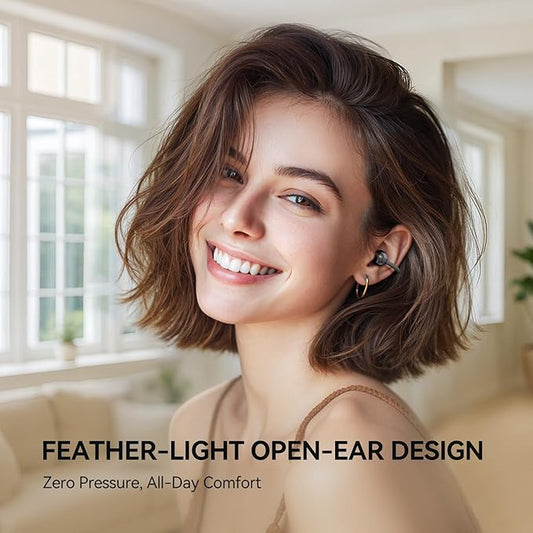 1MORE S20 Open Ear Headphones, Lightweight Comfort Clip-On Wireless Earbuds, 30H Playtime Bluetooth 5.4 Headphones with 4 ENC Microphones, IPX5 Water Resistance, Secure Fit for Sports Workout, Black