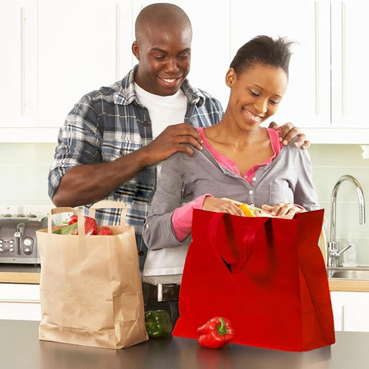 50Pcs Reusable Non Woven Shopping Bags Large Foldable Totes Bag with Handles Grocery Handbag Bulk for Boutiques