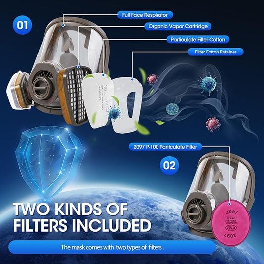 Full Face Respirator Mask with Hard Travel Case for Spraying, Organic Vapor and Dust, Dust Mask, Painting Mask, Work Gas Mask with Organic Vapor Filter