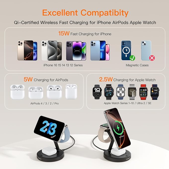 2025 3 in 1 Charging Station for Apple iPhone AirPods Watch with Mag-Safe Charger Wireless Charger Stand for iPhone 16 15 14 13 12 Series AirPods iWatch Series - Gifts for Wife & Husband