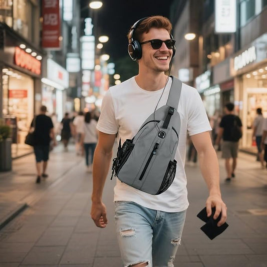 LEDAOU Crossbody Sling Bag for Men Anti-Theft Sling Backpack Cross Body Shoulder Chest Bag Fanny Pack Travel Hiking (Grey)