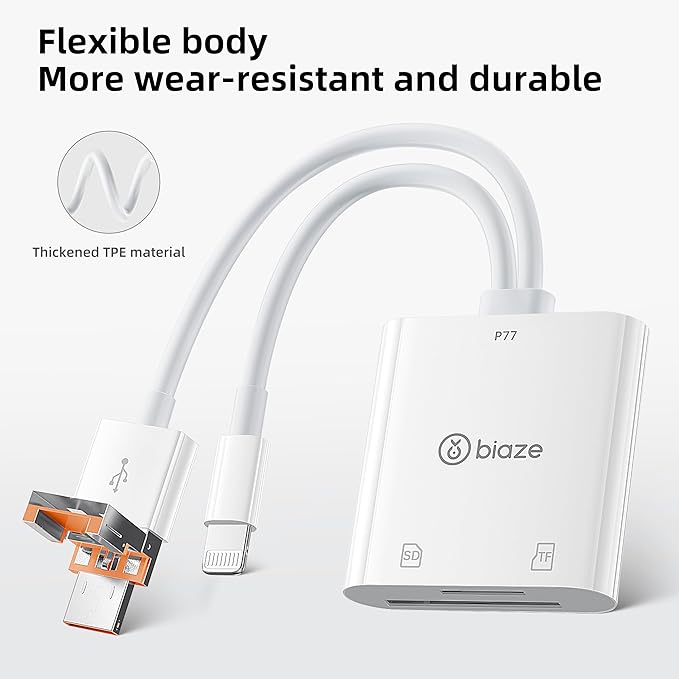 2-in-1 SD Card Reader for iPhone, Lightning USB 3.0 USB C Triple Port SD Card Adapter Supports SD and MicroSD Memory Card Plug and Play Trail Game Camera No Application Required(2-in-1 Card Reader)