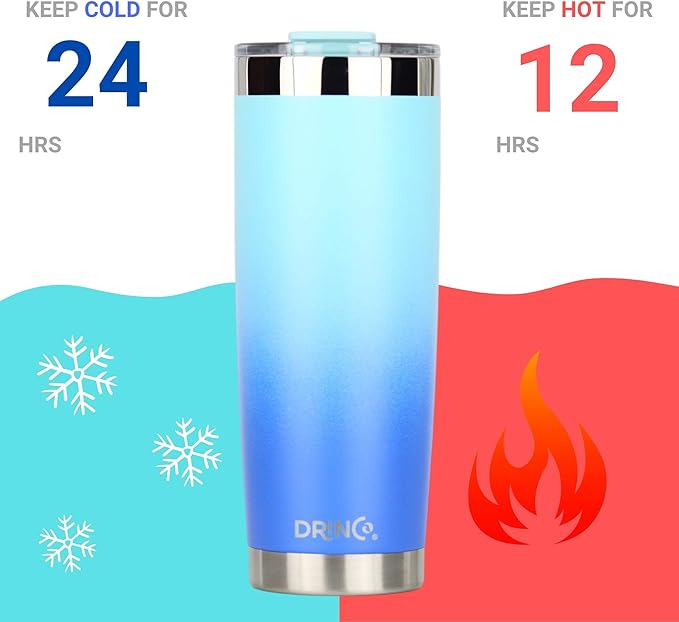 Drinco - 20 oz Stainless Steel Tumbler | Double Walled Vacuum Insulated Mug With Lid, 2 Straws, For Hot & Cold Drinks (20oz Morning Sky Blue, 20oz)