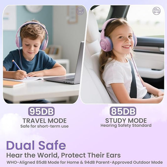 acer Kids Headphones Wired for School - Over-Ear 85/94dB Volume Limiter 3.5mm Jack Foldable Stereo Sound Headset for Toddlers Girls Boys Travel Learning Entertainment Tablet Kindle iPad PC,Pink Purple