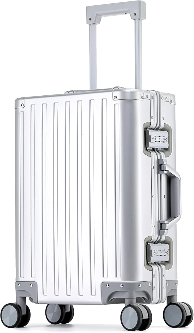 YYW All aluminum-magnesium Carry-On Luggage 20 Inch,Airline Approved Lightweight Suitcase with TSA Lock and Silent Wheels,Suitable for business travel (Silver, 20in)
