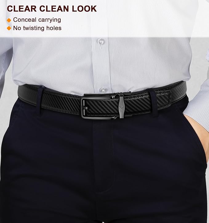 BULLIANT Men Ratchet Belt 2 Pack, Click Sliding Leather Belt Adjustable for Gift Men Dress Casual Jeans 1 3/8,Cut for Fit