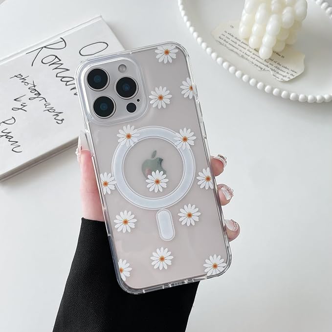ZTOFERA for iPhone 16 Pro Max Magnetic Case Compatible with Magsafe,Aesthetic Floral Pattern Design Cute for Girl Women,Anti-Drop Protective Hard Phone Cover for iPhone 16 Pro Max-Daisy