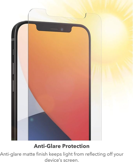 ZAGG Glass Elite Anti-Glare Plus - Blocks Glare from your device - Made for iPhone 12 Pro Max,InvisibleShield, Clear, 200106678