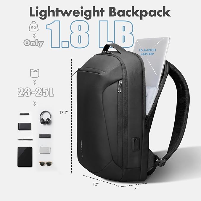 Business Laptop Backpack, Water Resistant Travel Backpack with USB Charging Port, Anti Theft Commute College Backpack for Men Women, Computer Work Bag Casual Daypack Fits 15.6 Inch Notebook - Black