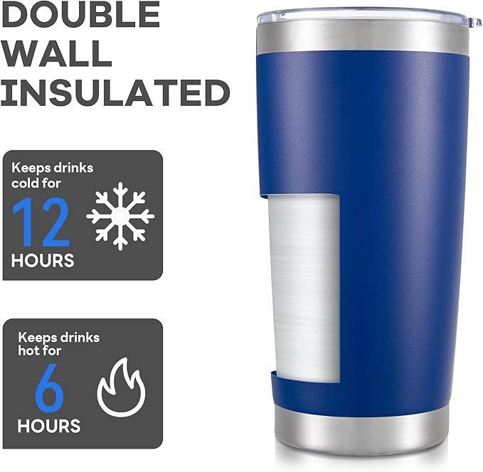 20 oz Tumbler with Lid Stainless Steel Insulated Tumblers Bulk Double Wall Vacuum Cups Powder Coated Travel Mug Keep Drinks Cold and Hot, Blue, 4 Pack