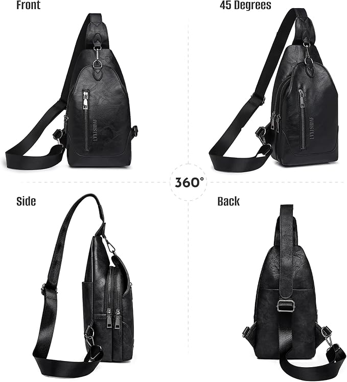 Small Sling Bag for Women - in Vegan Leather Versatile Fanny Pack, Crossbody Bags for Women with Adjustable Guitar Belt Suitable, Black