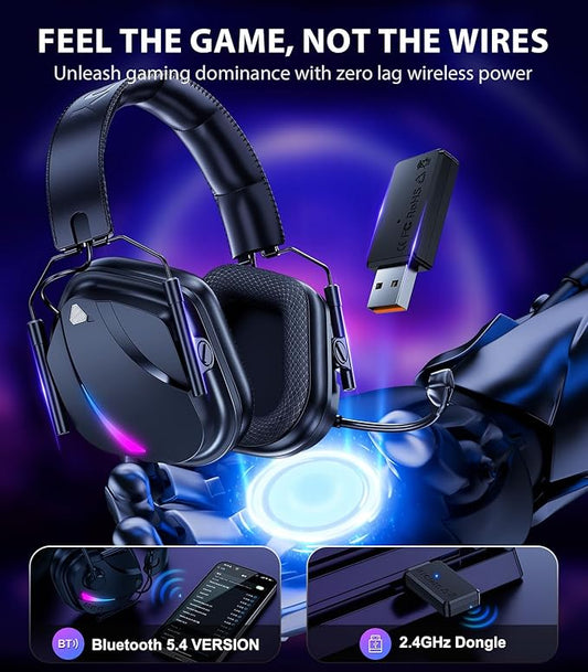 HW12 Wireless Gaming Headset with Microphone 2.4GHz Bluetooth Gaming Headphones Wireless of Duty/FPS Gamers,50Hr Battery Life Gamer Headset for PS5,PS4,PC,Switch,Mac