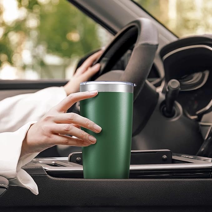 20 oz Tumbler with Lid Stainless Steel Insulated Tumblers Bulk Double Wall Vacuum Cups Powder Coated Travel Mug Keep Drink Cold and Hot, Dark Green, 8 Pack