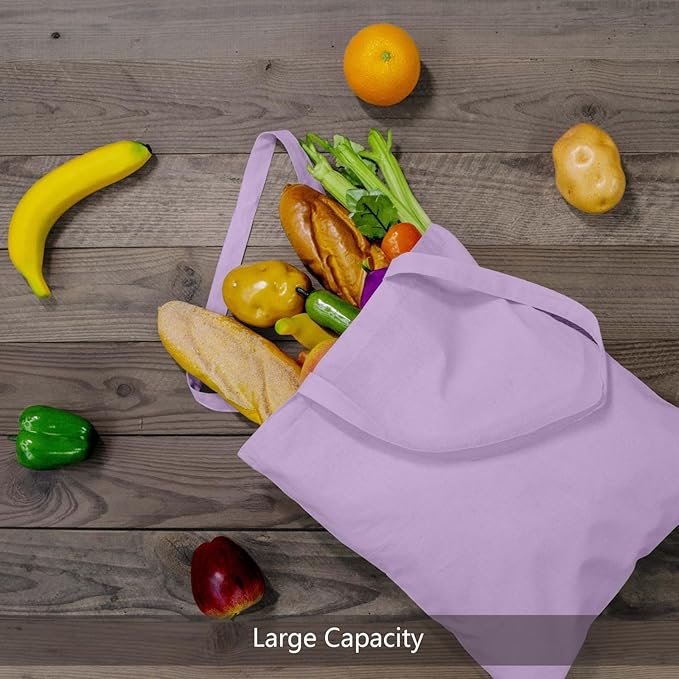 TOPDesign 6-Pack Economical 16"x15" Lavender Cotton Tote Bags, Lightweight Medium Reusable Grocery Shopping Cloth Bags, Suitable for DIY, Advertising, Promotion, Gift, Activity