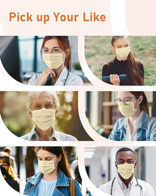 Face Masks Disposable 100 Pack, 4 Ply ASTM Level 3 Medical Grade, FSA/HSA Eligible, Breathable for Adult Outdoor Protection, Individually Wrapped for Home, School & Office, Beige