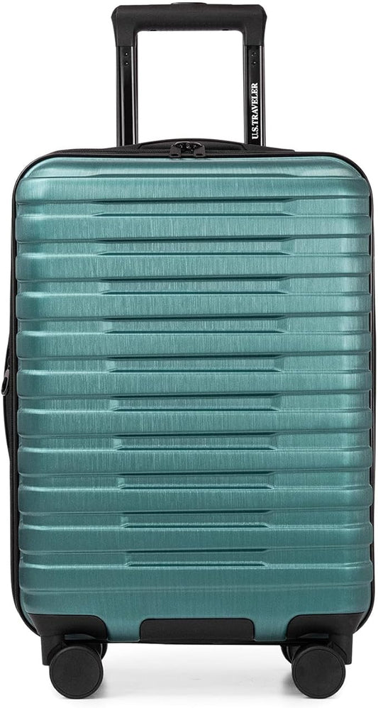 U.S. Traveler Boren Polycarbonate Hardside Rugged Travel Suitcase Luggage with 8 Spinner Wheels, Aluminum Handle, Teal, Carry-on 22-Inch, USB Port