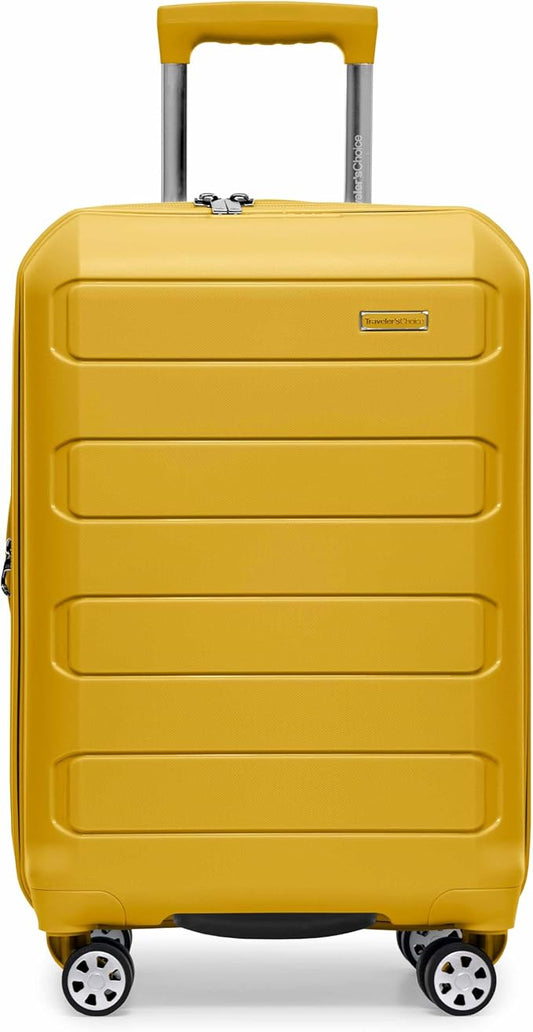 Traveler's Choice Pagosa Indestructible Hardshell Expandable Spinner Luggage, Yellow, 22-Inch Carry-on