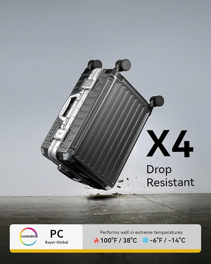 LUGGEX Checked Luggage with Spinner Wheels, 24 Inch Aluminum Frame Zipperless Polycarbonate Hard Shell Suitcase, Silver