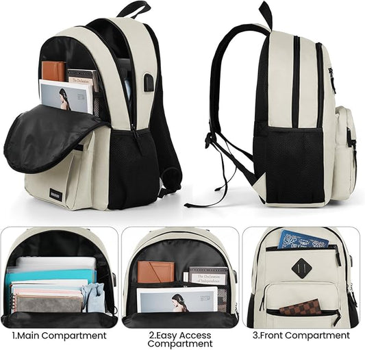 BIKROD Backpack for Girls Women, School Backpack for Teen Boys, Lightweight Casual High School Bookbag, Daily-use Travel Laptop Backpack with USB Charging Port Fits 15.6 Inch Notebook