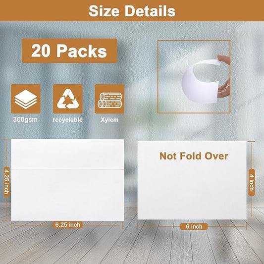 White Blank Flat Cards and Envelopes 4 x 6 Heavyweight Single Panel Cardstock and A4 Envelopes Printable Self Seal 20 Packs for DIY Wedding Invitations, Birthday, Thank You Cards, Graduations