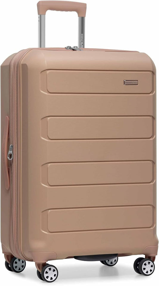 Traveler's Choice Pagosa Indestructible Hardshell Expandable Spinner Luggage, Latte Beige, 2-Piece Set (22/26)