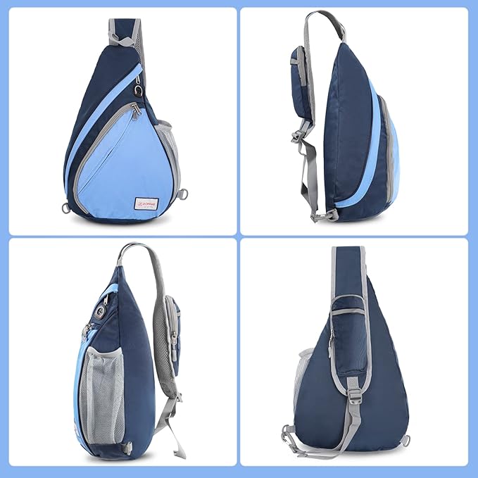 ZOMAKE Sling Bag,Small Crossbody Sling Backpack,Water Resistant Shoulder Daypack for Travel,Anti Thief Chest Bag for Hiking(Navy Blue,Azure)