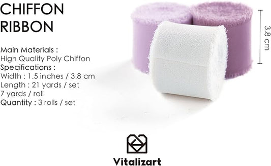 Vitalizart Chiffon Silk Ribbon Handmade Fringe 1.5" x 21 Yd Lavender Light Purple Lilac Frayed Edges Ribbons for Wedding Invitations Bridal Bouquets Gifts Wrapping Crafts Holiday Party Decorations