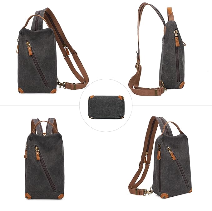 KL928 Canvas Sling Bag Crossbody Bags Small Backpack Pack Travel Purse Convertible Purses for Women Men