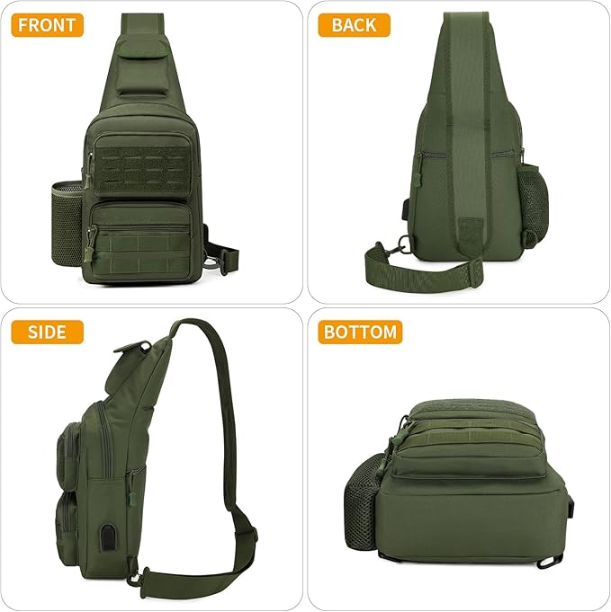 HUNTVP Tactical Sling Bag Crossbody Bag for Men Women EDC Shoulder Bags Molle Sling Backpack Chest Pack for Hiking Hunting Travelling Camping (Type3-Army Green)