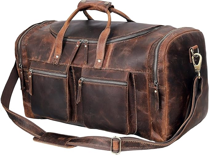 28" Vintage Duffel Classic Style with Modern Outlook Retro Thick Full Grain Cowhide Handmade Airplane Underseat Carry On Bags Leather Gym Overnight Luggage Bag
