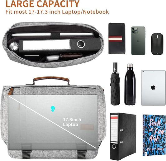 ESTARER Messenger Bag 17-17.3 Inch, Men's Computer Bag Water-resistant Canvas, Laptop Shoulder Bag for Travel Work College, Light Grey