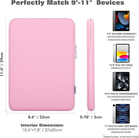 MoKo 9-11 Inch Tablet Sleeve Bag Carrying Case Fits New 11inch iPad Air M3, iPad A16 2025, iPad Pro 11 M4, Air 5/4/3, iPad 10/9/8th Gen, Tab S8/S9 11", Pink
