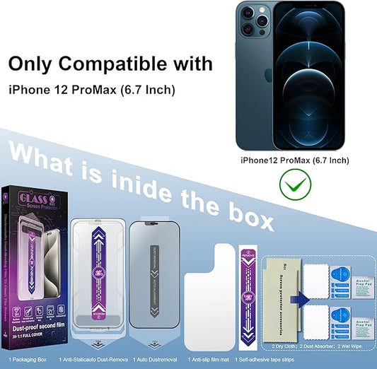 2 Pack Matte Screen Protector for iPhone 12 Pro Max 6.7-Inch Auto Dust Removal, No Bubbles, Tempered Glass Film, Easy Installation